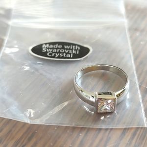 Clear Swarovski Crystal Ring, Sz 6
